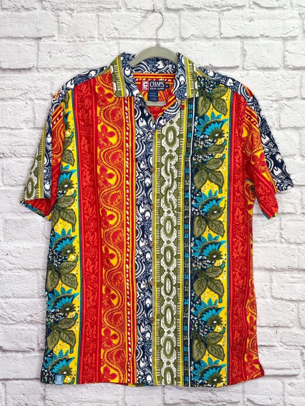 VTG Chaps Ralph Lauren Button Down Shirt Size M Hawaiian Floral Paisley Aloha